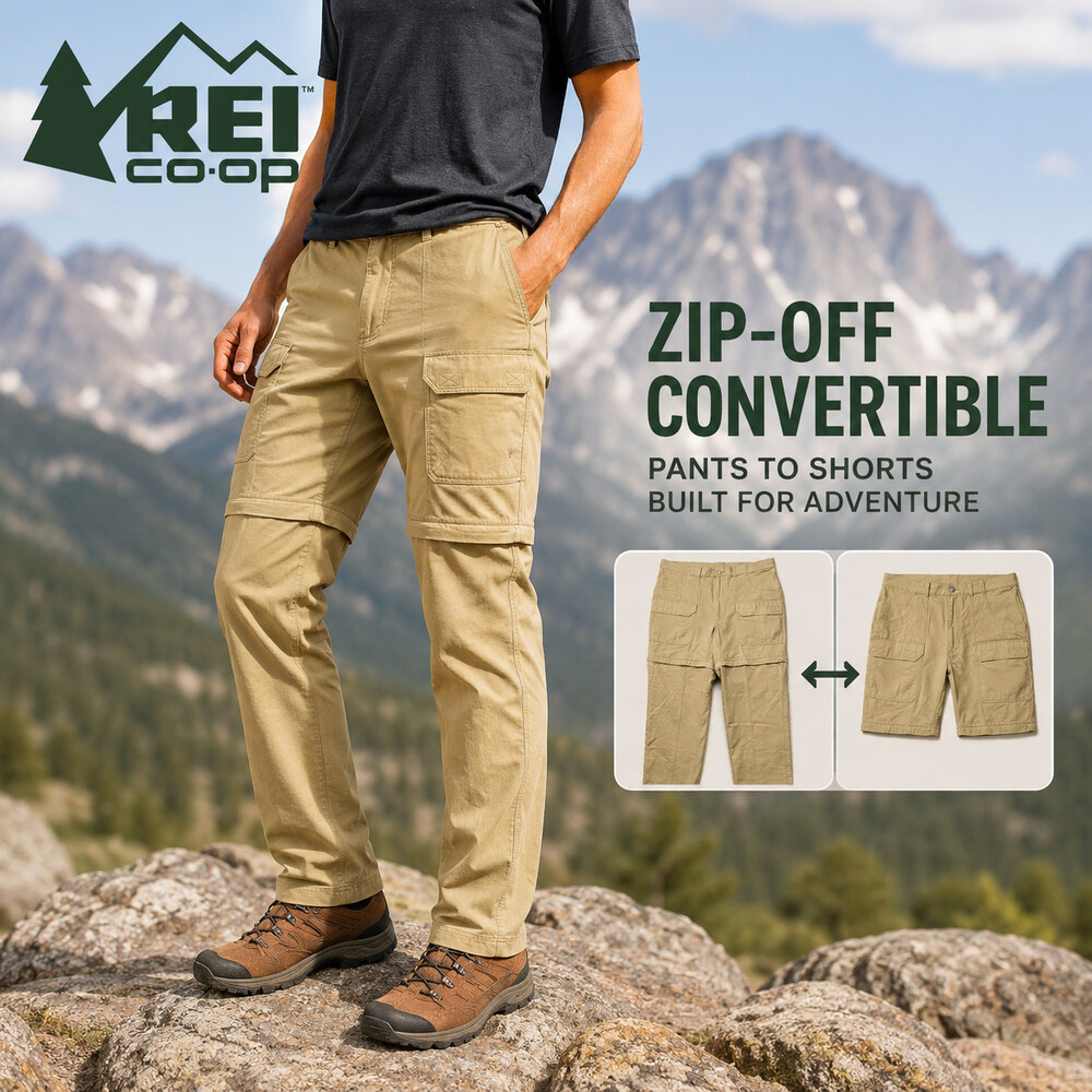 REI Pants Mens 38x32 Tan Cargo Convertable Heavy Canvas Hike Work